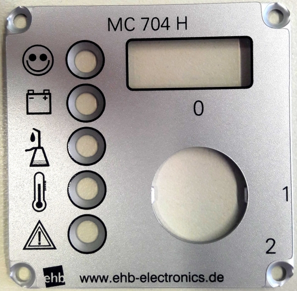 Front panel MC704-H ehb logo 65x65mm 2.5mm aluminium - ehb electronics products W03118a