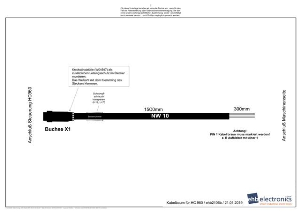 Anschlusskabelbaum für HC960 1,5m im Wellrohr